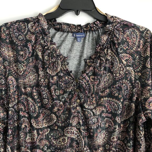 DEMOCRACY WOMEN'S TOPS PLUS SIZE 1X PULLOVER PAISLEY LONG FLOUNCE SLEEVE - Picture 4 of 10